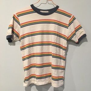 SZ S Rainbow Striped Retro Camp T-Shirt